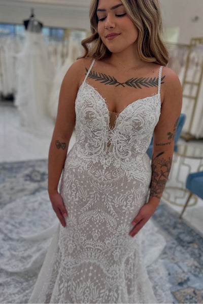 Mermaid Sweetheart Lace Wedding Dresses with Train VK021306