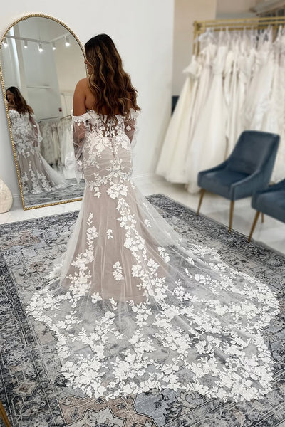 Mermaid Sweetheart Tulle Lace Wedding Dresses with Detachable Sleeves VK021402