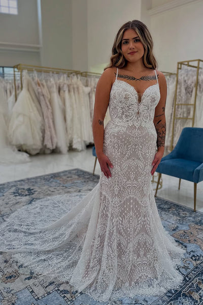 Mermaid Sweetheart Lace Wedding Dresses with Train VK021306