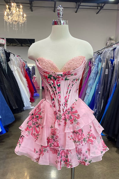 A Line Sweetheart Floral Chiffon Homecoming Dresses VK062107