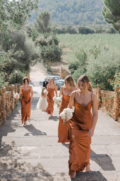 Charming Sheath Mermaid Cowl Neck Silk Satin Bridesmaid Dress VK25061102