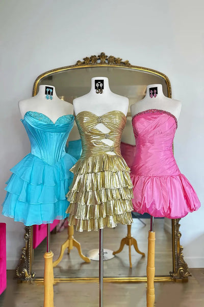 A Line Sweetheart Keyhole Gold Satin Homecoming Dresses with VK062110