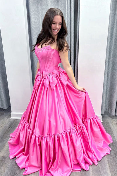 Cute Scoop Neck A Line Taffeta Prom Dress with Bow VK020506