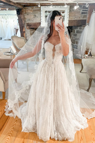 Fairy A-Line V Neck Ivory Lace Wedding dresses VK25050805