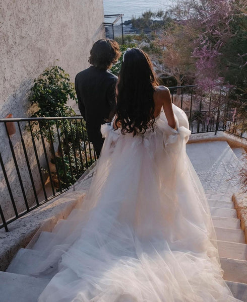 Cute A Line Sweetheart Tulle Wedding Dresses with Appliques VK23060805