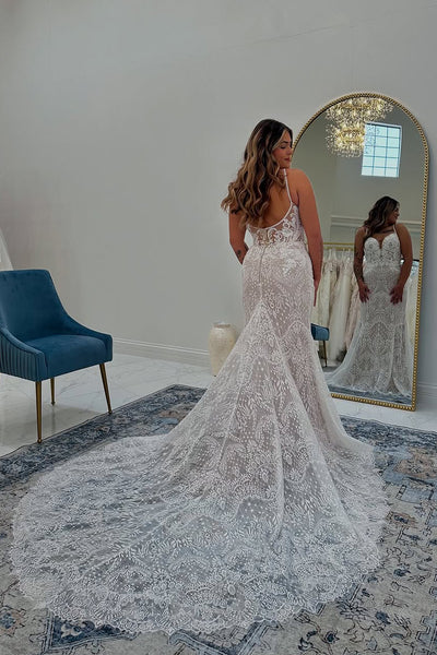 Mermaid Sweetheart Lace Wedding Dresses with Train VK021306