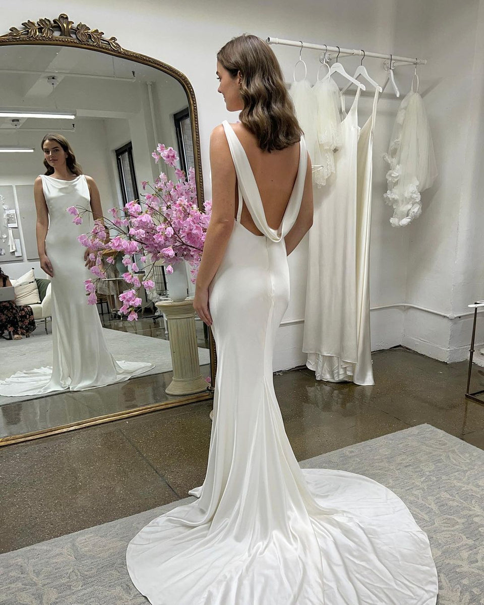 silk mermaid wedding dress Charming Mermaid Cowl Neck Silk Satin Long Wedding Dresses VK23052007 – Vickidress