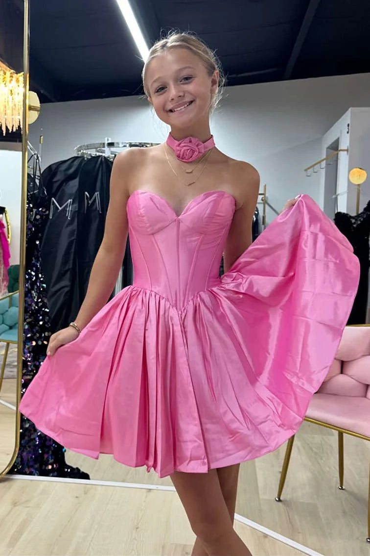 Cute A-Line Sweetheart Pink Satin Short Homecoming Dress VK24073142 Vickidress Cute A-Line Sweetheart Pink Satin Short Homecoming Dress VK24073142 Vickidress