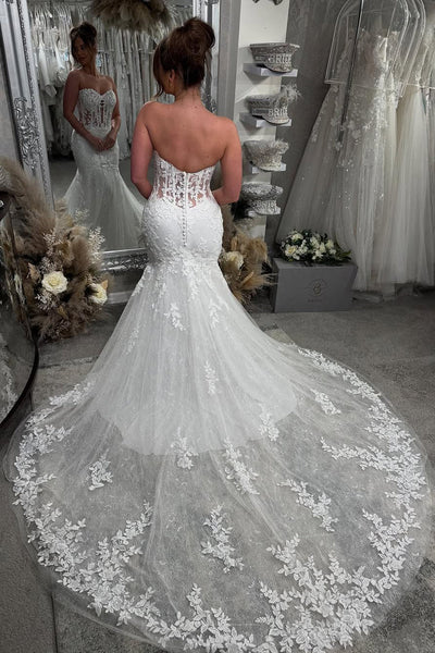 Elegant Mermaid Sweetheart Lace Wedding Dress with Appliques VK1322816-2