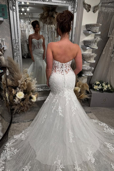 Elegant Mermaid Sweetheart Lace Wedding Dress with Appliques VK1322816-3