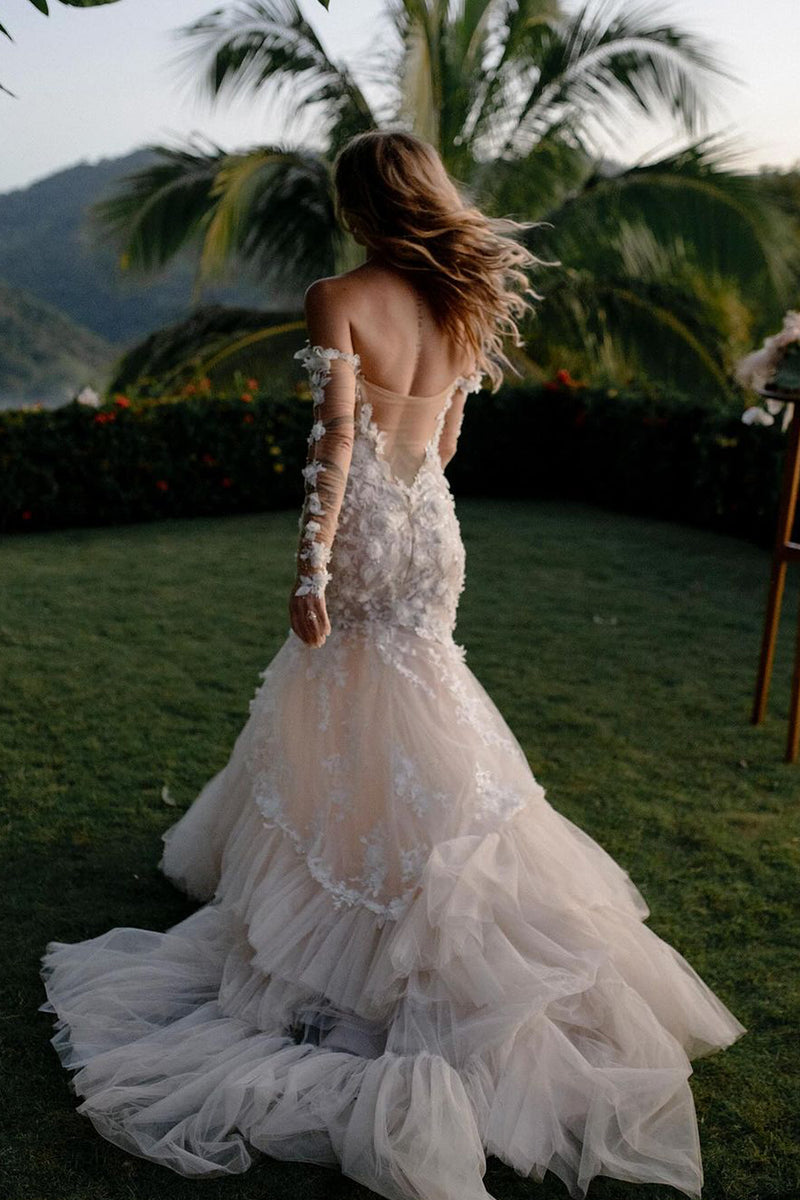mermaid wedding dress with ruffles at the bottom Sexy Sweetheart Bodice Corset Satin Mermaid Wedding Dresses Organza Ruffles