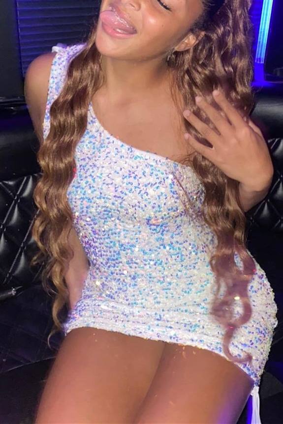 Pink Sequins One Shoulder Bodycon Homecoming Dress VK23092010 Vickidress Pink Sequins One Shoulder Bodycon Homecoming Dress VK23092010 Vickidress