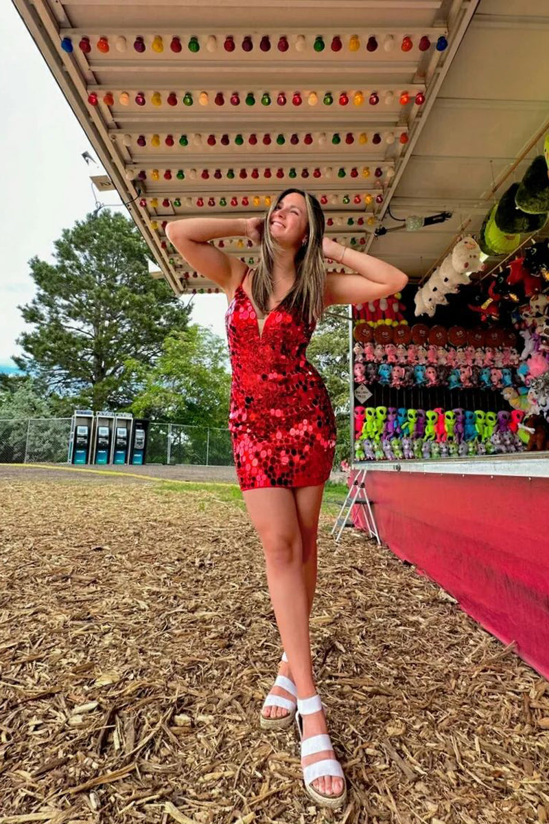 Red Sparkly Sequins Short Tight Homecoming Dresses VK23071903 Vickidress Red Sparkly Sequins Short Tight Homecoming Dresses VK23071903 Vickidress