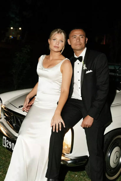 Sheath V Neck Silk Satin Beach Wedding Dress VK1322814-2