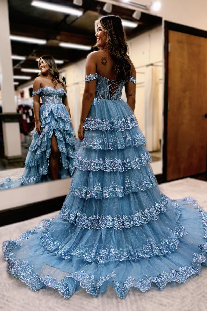 V-neck Sleeveless Lavender Lace Tulle Ball Gown Prom Party Dress