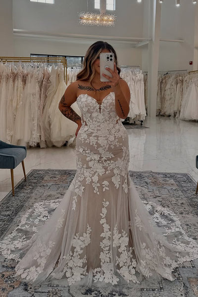 Mermaid Sweetheart Tulle Lace Wedding Dresses with Detachable Sleeves VK021402