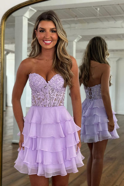 Cute A Line Sweetheart Lavender Chiffon Homecoming Dress VK062101