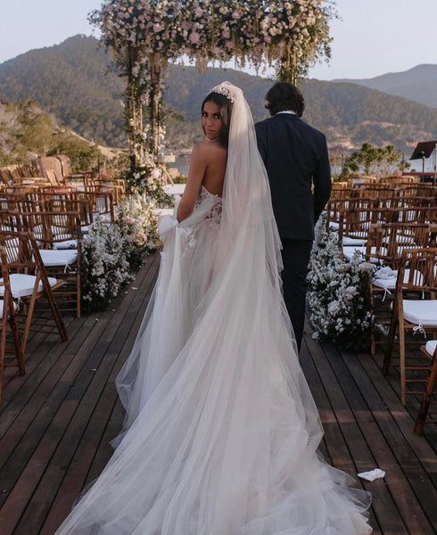 Cute A Line Sweetheart Tulle Wedding Dresses with Appliques VK23060805