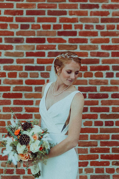 Elegant Mermaid V Neck Satin Long Wedding Dresses VK24101710