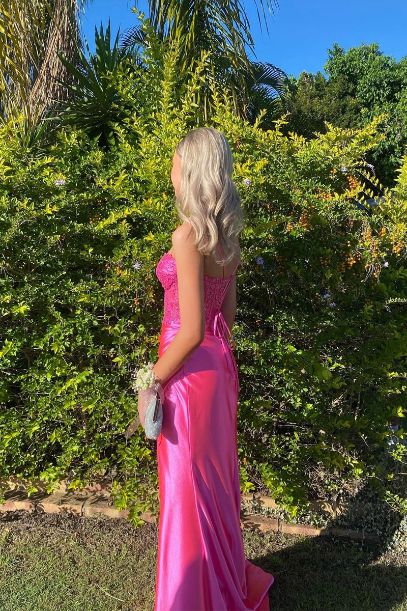 Pretty Pearl Pink Satin Open Back Mermaid Prom Dresses main image 1