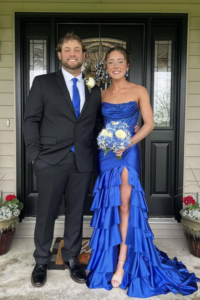 Cute Mermaid Scoop Neck Royal Blue Prom Dress with Slit VK25052508