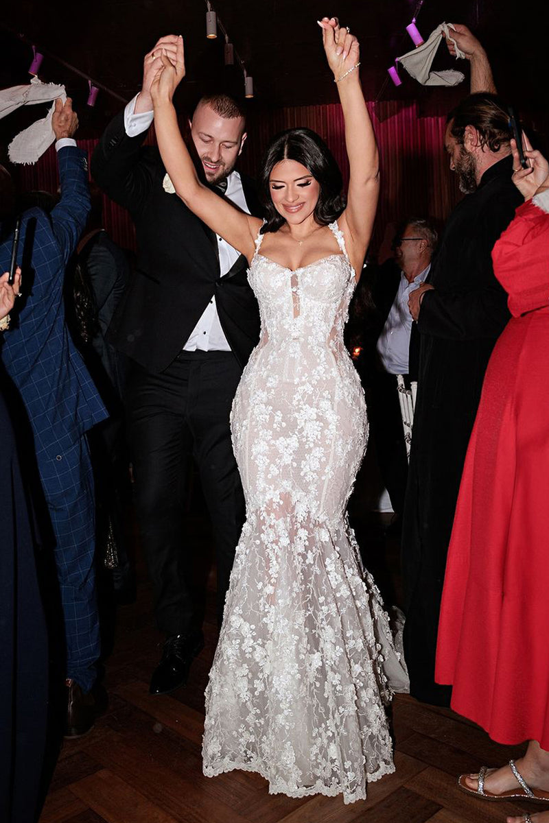 Mermaid Sweetheart Tulle Lace Wedding Dresses with Detachable Sleeves VK021402