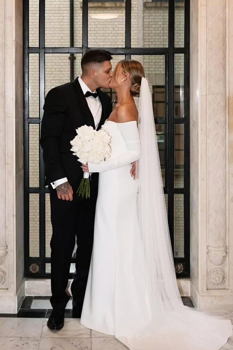 Simple Mermaid Strapless Satin Long Wedding Dresses C4320
