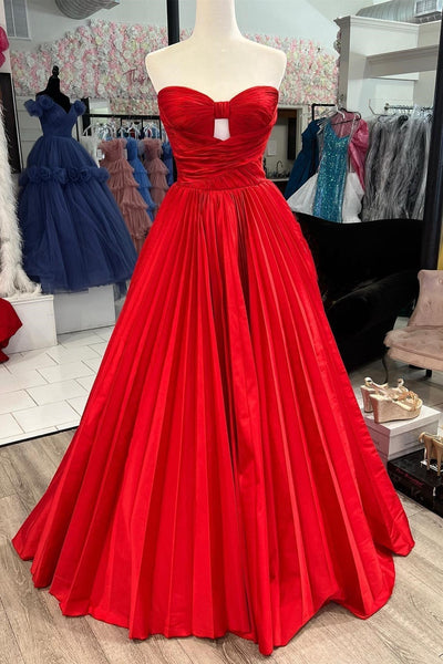 Fashion Ball Gown Sweetheart Keyhole Red Satin Prom Dresses