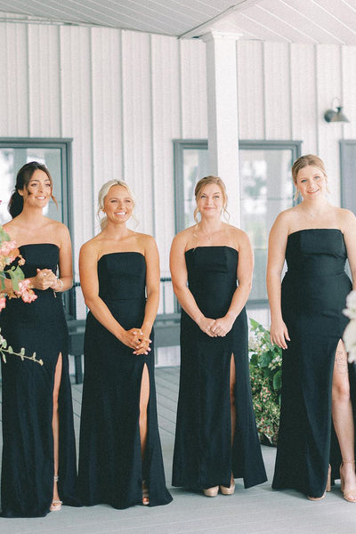 Black Strapless Long Bridesmaid Dresses with Slit VK23112503