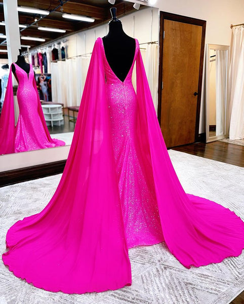 Free Shipping Hot Pink Mermaid Sparkly Sequins Prom Dresses VK22031301