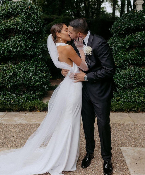 Elegant Mermaid Halter Satin Long Wedding Dresses VK23013004-3