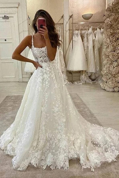 Gorgeous Ball Gown Scoop Neck Open Back Lace Wedding Dresses,Luxurious Wedding Gowns VK0311005-2