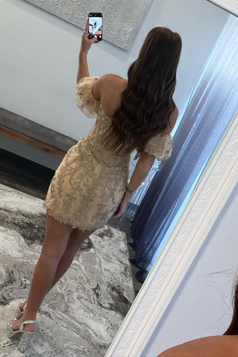 gold balloon sleeve dress Sequin Balloon Sleeve Mini Dress