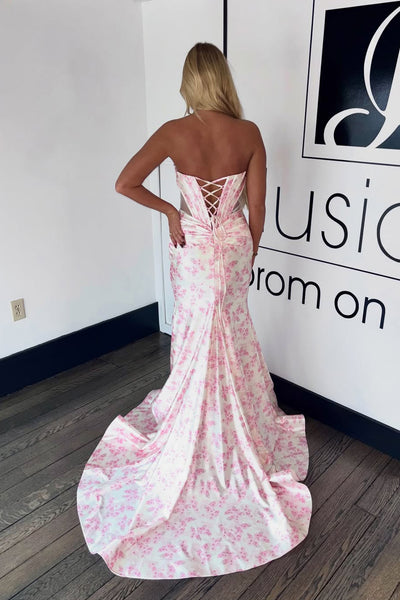Cute Mermaid Sweetheart Keyhole Floral Prom Dress with Slit VK25121002