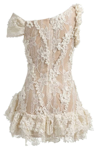 One Shoulder Lace Appliques 3D Flower Short Homecoming Dress VK26070110
