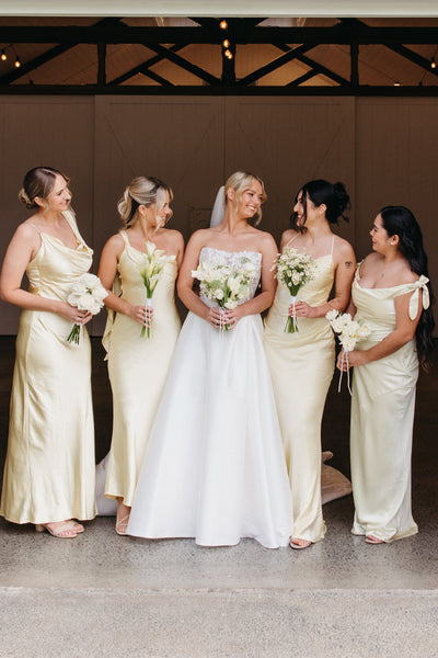 Simple Mermaid Yellow Silk Satin Long Bridesmaid Dresses VK26081906