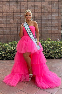 Cute Sweetheart Hot Pink Tulle High Low Prom Dresses Pageant Dresses VK23072005