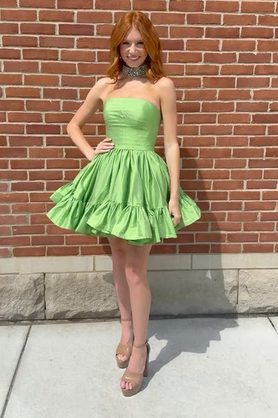 Short A Line Strapless Green Satin Short Homecoming Dress VK26071116