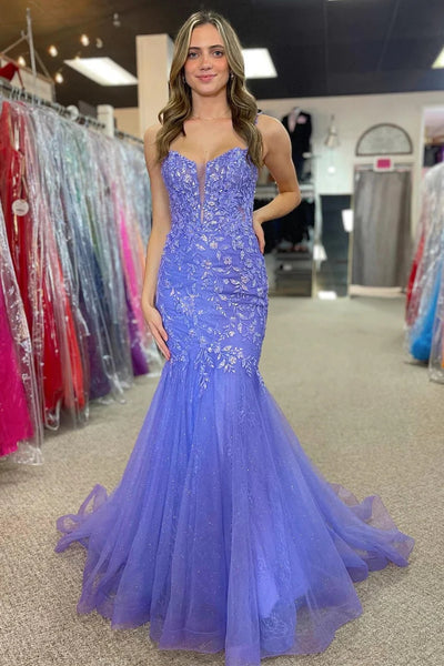 Lavender Appliques Sweetheart Trumpet Long Prom Dress VK23122401