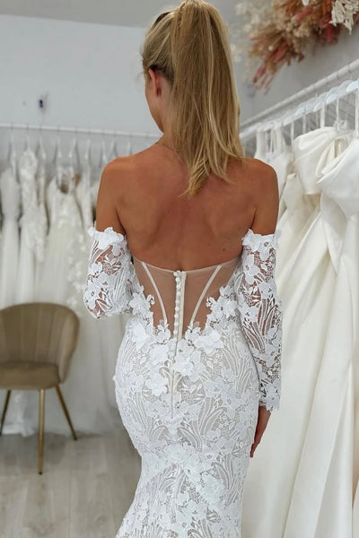 Elegant Mermaid Lace Long Wedding Dresses with Appliques VK25051102