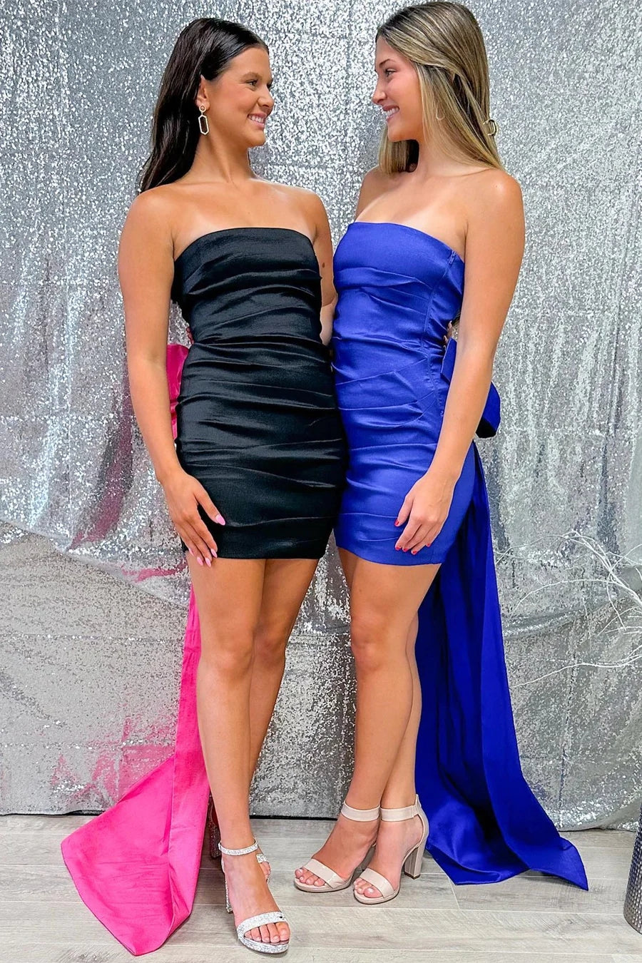 Black Strapless Bow Back Homecoming Dress with Attached Train VK23063006