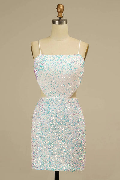 White Sequined Backless Homecoming Dress VK23062104