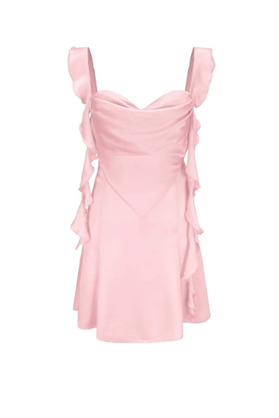 Blush Pink Ruffle Strap Mini Homecoming Dress with Side Cutouts VK25092904