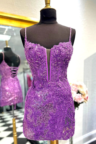 Sparkly Purple Sequin Lace-Up Tight Short Homecoming Dress VK23091806