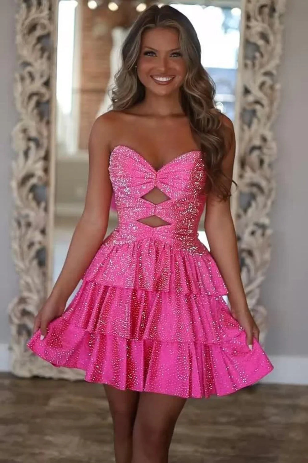 Cute A Line Sweetheart Orange Satin Homecoming Dress with Beading VK061404