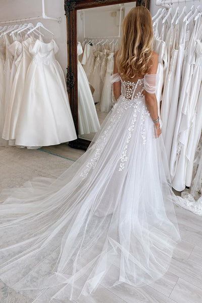 A-Line Sweetheart Tulle Appliques Wedding Dresses VK24031002