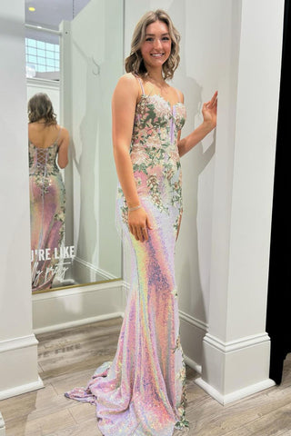 Sparkly Sweetheart Sequins Mermaid Long Prom Dresses with Appliques VK24051403