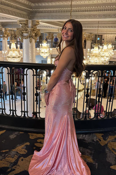 Cute Sparkly Mermaid Sweetheart Keyhole Hot Pink Prom Dress with Hot Stone VK25052410