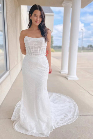 Glitter Mermaid Scoop Neck Sequins Wedding Dress VK15120309