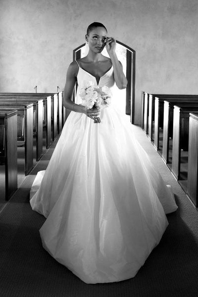 Elegant A-Line V Neck Satin Wedding Dresses VK24010704